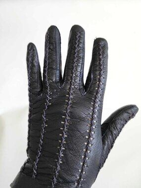 Vintage black perforated leather gloves